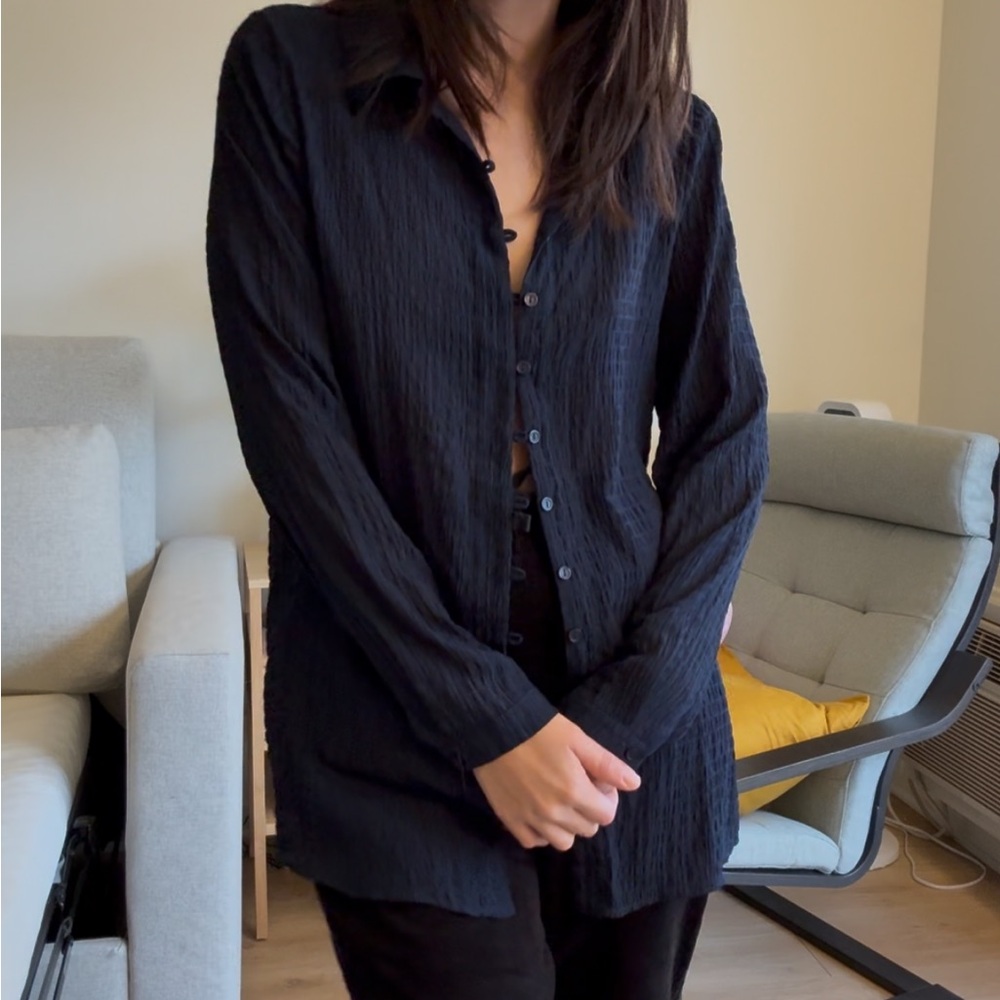 SOLD Vintage M Sheer Blue Button Up Blouse
